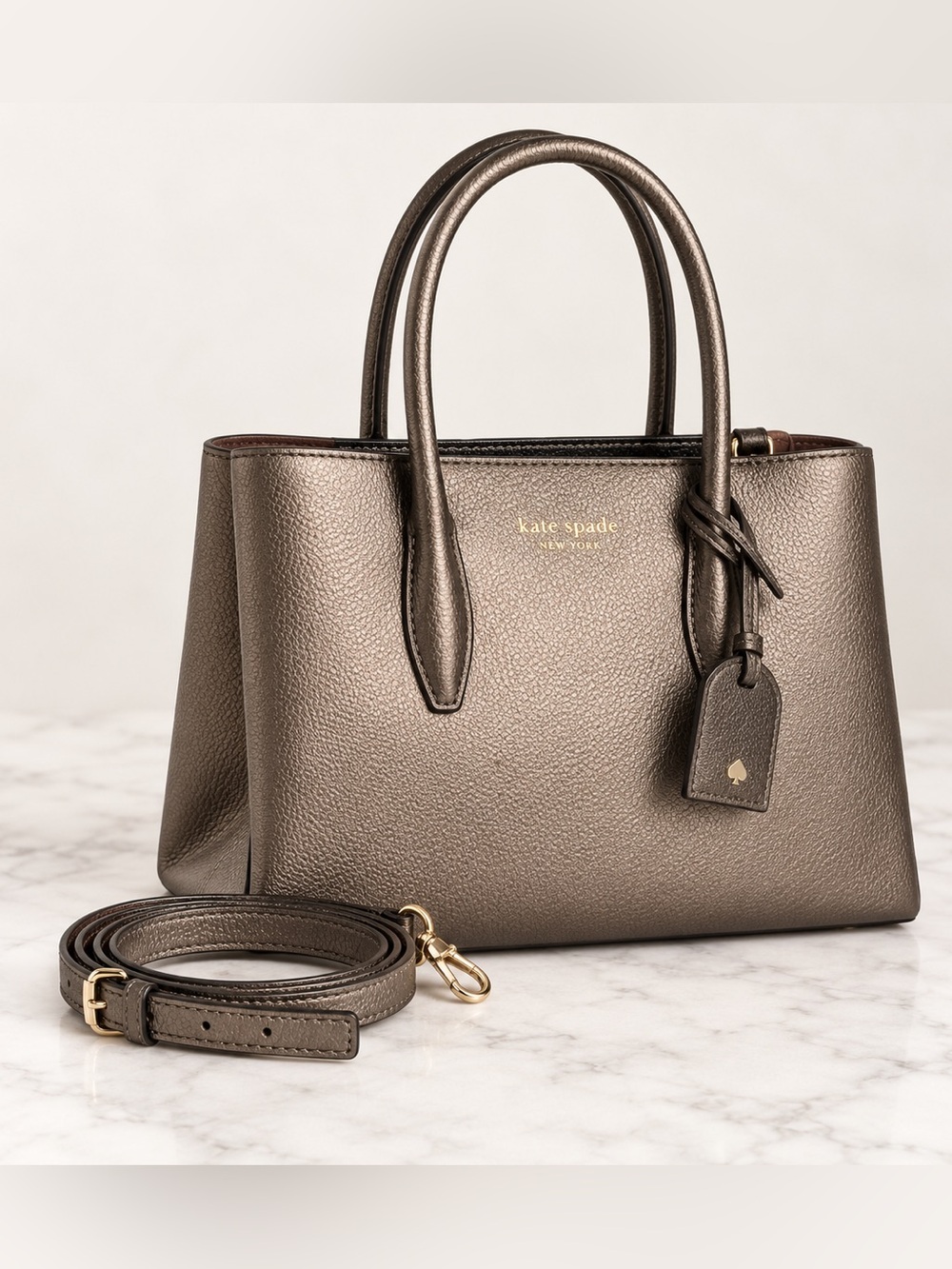 Kate Spade Eva Small Ash Metallic Leather Zip Top Satchel Crossbody NWT